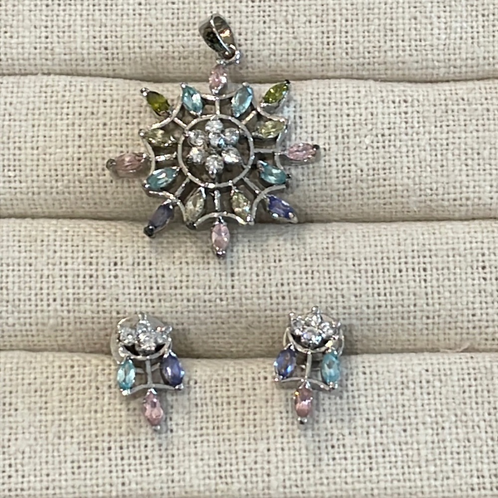 Multi colour stone pendant and earring set